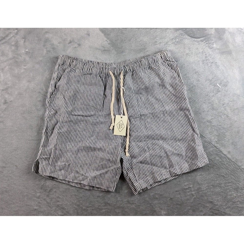 Alex Crane Shorts Mens 2XL Gray White Striped 100% Linen Pull On Drawstring READ